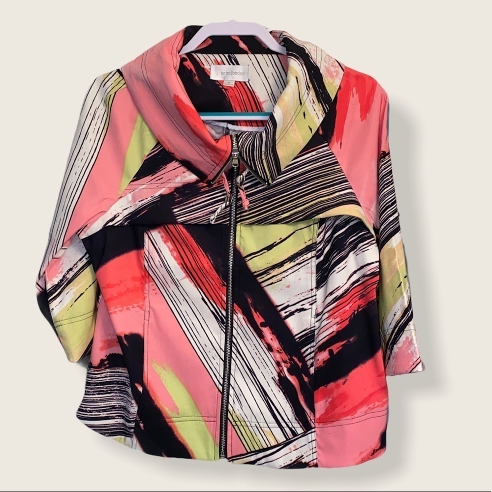 Erin London Inside Out style line jacket zip front multicolored size small NWT
